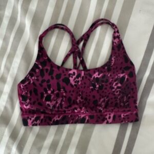 Lululemon Energy Padded Sports Bra Pink Leopard Print Size 6.  medium support